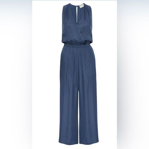 NATION LTD Elegant Blue Jumpsuit; Size Large;Yanni Draped Pantsuit in Denim Blue - Picture 2 of 5
